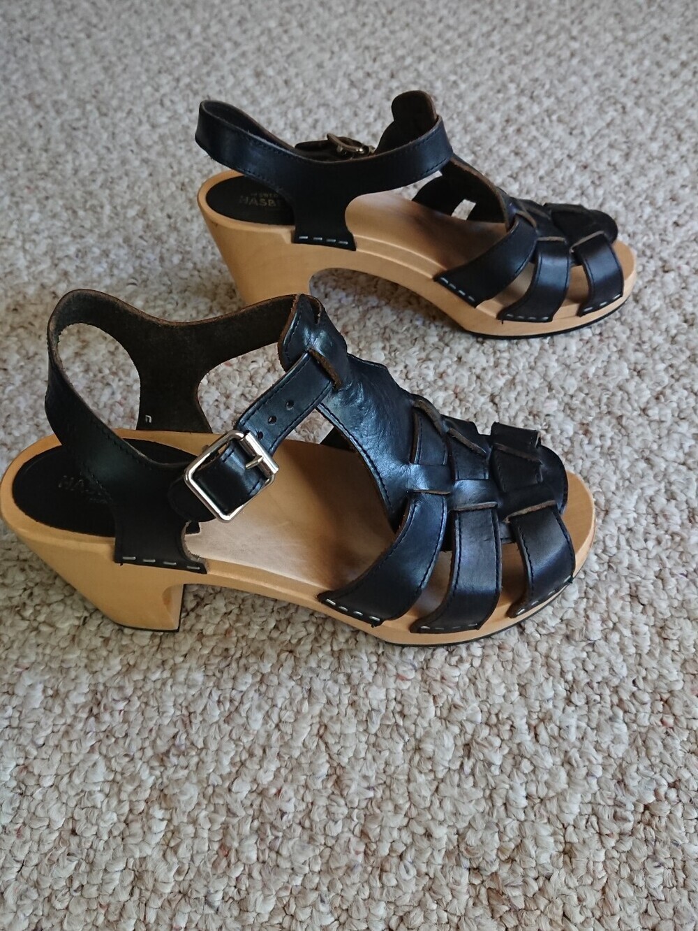 swedish hasbeens leather Grunge High Clog sandals size 8